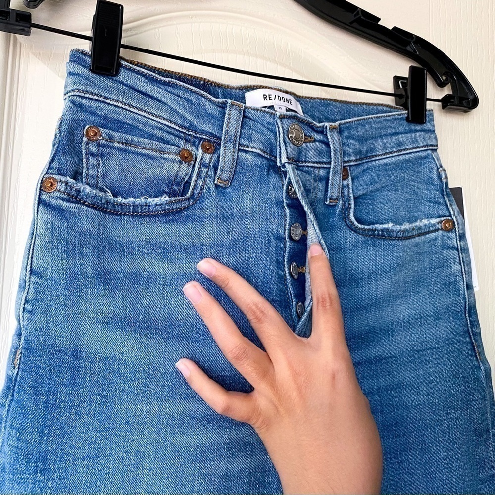 RE/DONE Jeans 70s Stove Pipe High-Rise Distressed Crop Destroyed Dawn 25 NWT - Picture 5 of 8